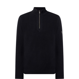 Barbour International black wool-cotton half-zip knit with gunmetal zip and logo badge on sleeve
