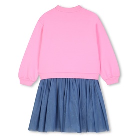 Billy Blush pink children's dress with sweatshirt top and blue tulle skirt, rear view