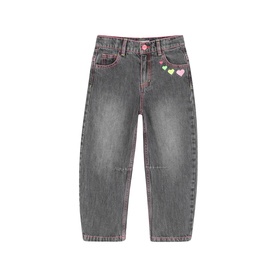 Billy Blush denim grey girls' jeans with heart embroidery detail on front pocket and pink contrast stitching