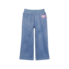 Billy Blush Quiet Harbor blue velour wide-leg sweat bottoms with elasticated waist and heart badge detail