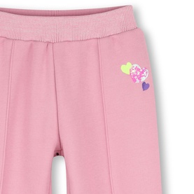 Billy Blush Love Potion pink sweat bottoms with elasticated waistband and multicoloured heart embroidery detail