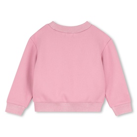 Billy Blush Sweat Top in Love Potion pink, rear view showing ribbed cuffs and hem on children's crew neck sweatshirt