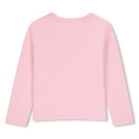 Billy Blush pink long-sleeve children's T-shirt, back view showing plain ribbed crew neckline and long sleeves.