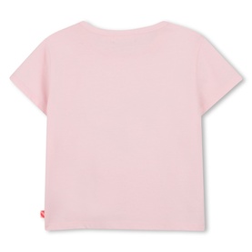 Billy Blush pink children's T-shirt, back view with short sleeves and small red logo tab at hem.