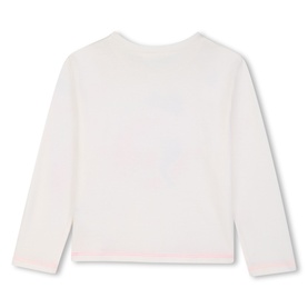 Billy Blush ivory long-sleeve children's T-shirt, back view with pale pink trim at cuffs and hem.