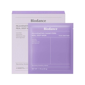 Biodance Rejuvenating Caviar Form Real Deep Mask facial sheet mask set, lilac box with individual foil packet shown