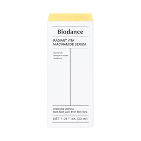 Biodance Radiant Vita Niacinamide Serum 30ml box, white and yellow packaging with key ingredients listed