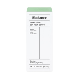 Biodance Refreshing Sea Kelp Serum, 30ml box in white and green packaging, calming, purifying and hydrating formula