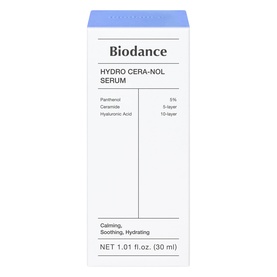 Biodance Hydro Cera-Nol Serum 30ml box, white and blue packaging with key ingredient details listed