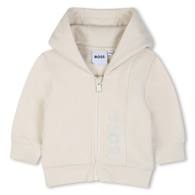 Boss Kids New Beige zip-up hooded sweatshirt jacket with tonal logo print, part of baby 3-piece set