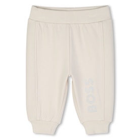 Boss Kids New Beige baby joggers with ribbed waistband, cuffed ankles and tonal logo print on leg