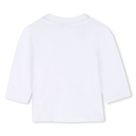 Boss Kids pale blue baby long-sleeve top, back view, plain design with ribbed neckline, part of a 3-piece set