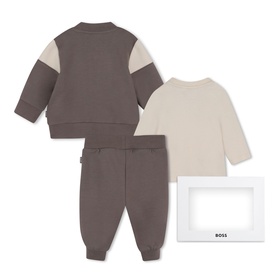 Boss Kids Baby 3-Piece Green set including sweatshirt, joggers and long-sleeve top, presented with branded gift box