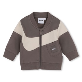 Boss Kids Baby green colourblock zip-up sweatshirt jacket with cream chevron panel and chest pocket