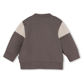 Boss Kids baby green colour-block sweatshirt, rear view showing contrast shoulder panels and ribbed cuffs and hem.