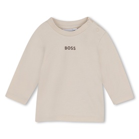 Boss Kids baby green long-sleeve top with centre chest logo print, crew neck and shoulder poppers.
