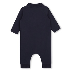 Boss Kids navy babygrow rear view, long sleeves, polo collar, snap-fastening gusset, clean minimalist design for baby months