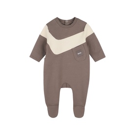 Boss Kids green babygrow with cream chevron panel across chest and small chest pocket, footed, long-sleeved