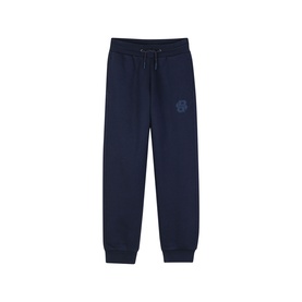 Boss Kids navy sweat bottoms with elasticated drawstring waist, ribbed cuffs, and tonal logo detail