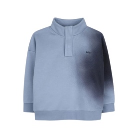 Boss Kids Baby Lavender Blue half-zip sweat top with subtle dark spray dye detail and ribbed hem