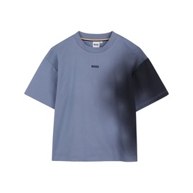 Boss Kids lavender blue crew neck T-shirt with small chest logo, relaxed fit, short sleeves