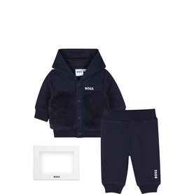 Logo Hooded Cardigan & Jogging Pants Two-Piece Set