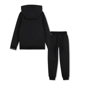 Boss Kids black tracksuit set, comprising zip-up hoodie and joggers with ribbed cuffs, back view