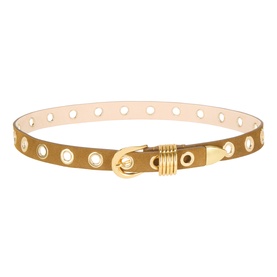 Dehanche leather belt in ochre with gold-tone buckle and eyelet stud detailing along full length