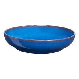 Denby Large Nesting Bowl in blue reactive glaze stoneware with warm brown rim detail, wide shallow form