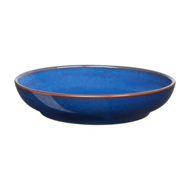 Denby Medium Nesting Bowl in blue glazed stoneware with warm terracotta rim detail, shallow wide form