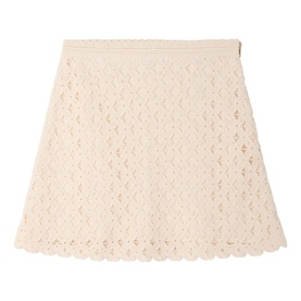 Sandro cream broderie anglaise mini skirt with scalloped hem and all-over cutwork lace pattern, A-line silhouette
