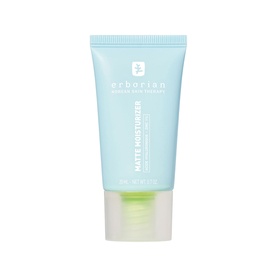 Erborian Matte Moisturizer in light blue tube with green cap, travel-size format for skin-perfecting hydration