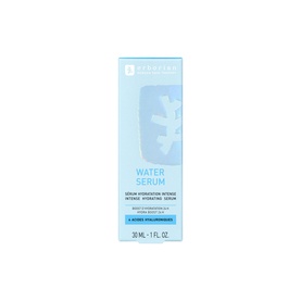 Erborian Water Serum intense hydrating serum, 30ml, in light blue box packaging with snowflake graphic detail