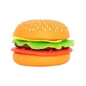 Keycraft The Big Squij red hamburger-shaped squeeze toy with sesame seed bun, lettuce and patty layers