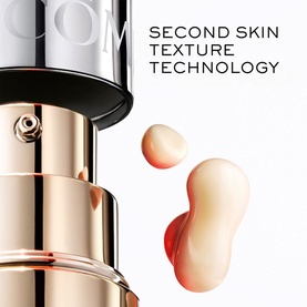Lanc&ocirc;me Absolue Longevity Anticipate Cream jar with cream texture swatches and Second Skin Texture Technology text overlay