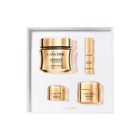 Lanc&ocirc;me Absolue skincare set in gold packaging, containing four products including a large face cream, two smaller jars and a serum