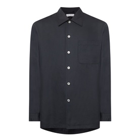 Our Legacy casual shirt in Draping Black Lyocell, relaxed fit, button-front with chest pocket and classic collar