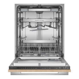 Fisher & Paykel Series 7 Integrated Dishwasher, open door view showing three internal rack tiers and spray arms