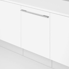 Fisher & Paykel Series 7 Integrated Dishwasher, fully integrated with stainless steel bar handle, shown fitted flush within white cabinetry