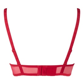 Simone Perele Intrigue Embroidered Balconette Bra in Opera Red, back view showing adjustable straps and hook-and-eye fastening.