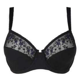 Simone Perele Instant Embroidered Full Cup Bra in Black with floral embroidered mesh upper cups, underwired, adjustable straps.