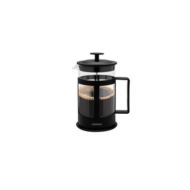 Tramontina Black French Press Coffee Maker with glass carafe, black plastic frame, handle, and plunger lid