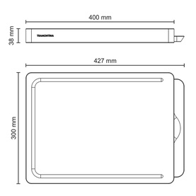 Tramontina Natural Teak Serving Board, 427x300mm dimensions shown in technical line drawing with measurements labelled.