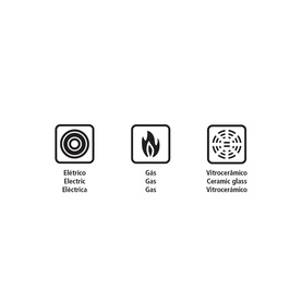 Tramontina Teapot hob compatibility icons: electric, gas, and ceramic glass suitable hob types shown.