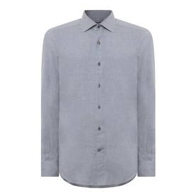 Zegna grey cotton cashmere casual shirt with spread collar, button placket, and long sleeves
