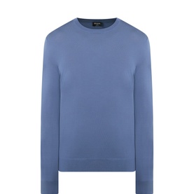 Zegna Light Blue Melange wool crew neck jumper with ribbed cuffs, hem, and neckline