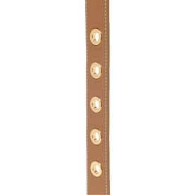 Maje brown leather belt with gold-tone oval stud embellishments and white contrast stitching detail