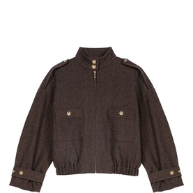 Herringbone Oversized Bomber Jacket
