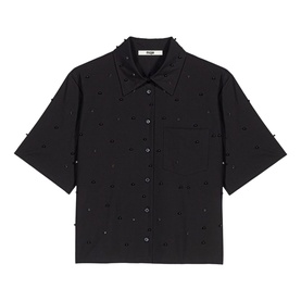 Maje short-sleeve red shirt with all-over embellished dot detail, spread collar and button-front fastening