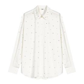 Maje metallic-embellished white long-sleeve shirt with scattered crystal stud detailing and classic collar